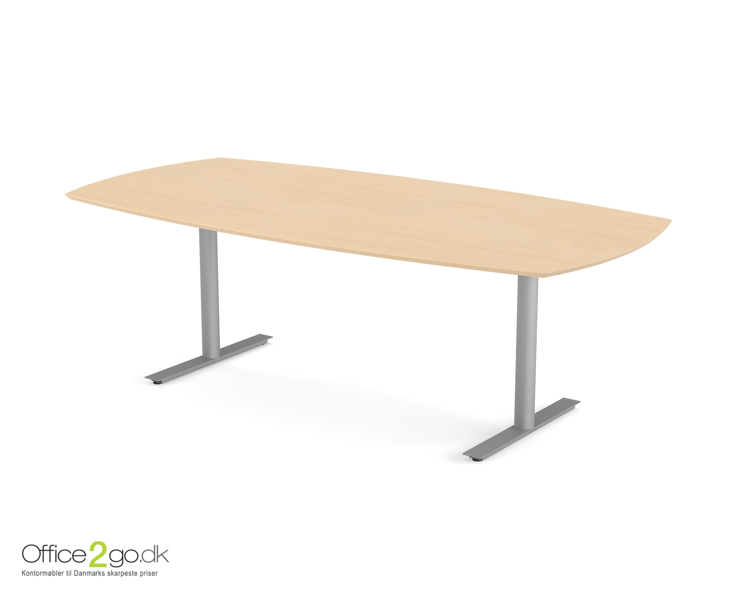 Inline mødebord (tøndeformet bordplade) - 220 cm - Gråt