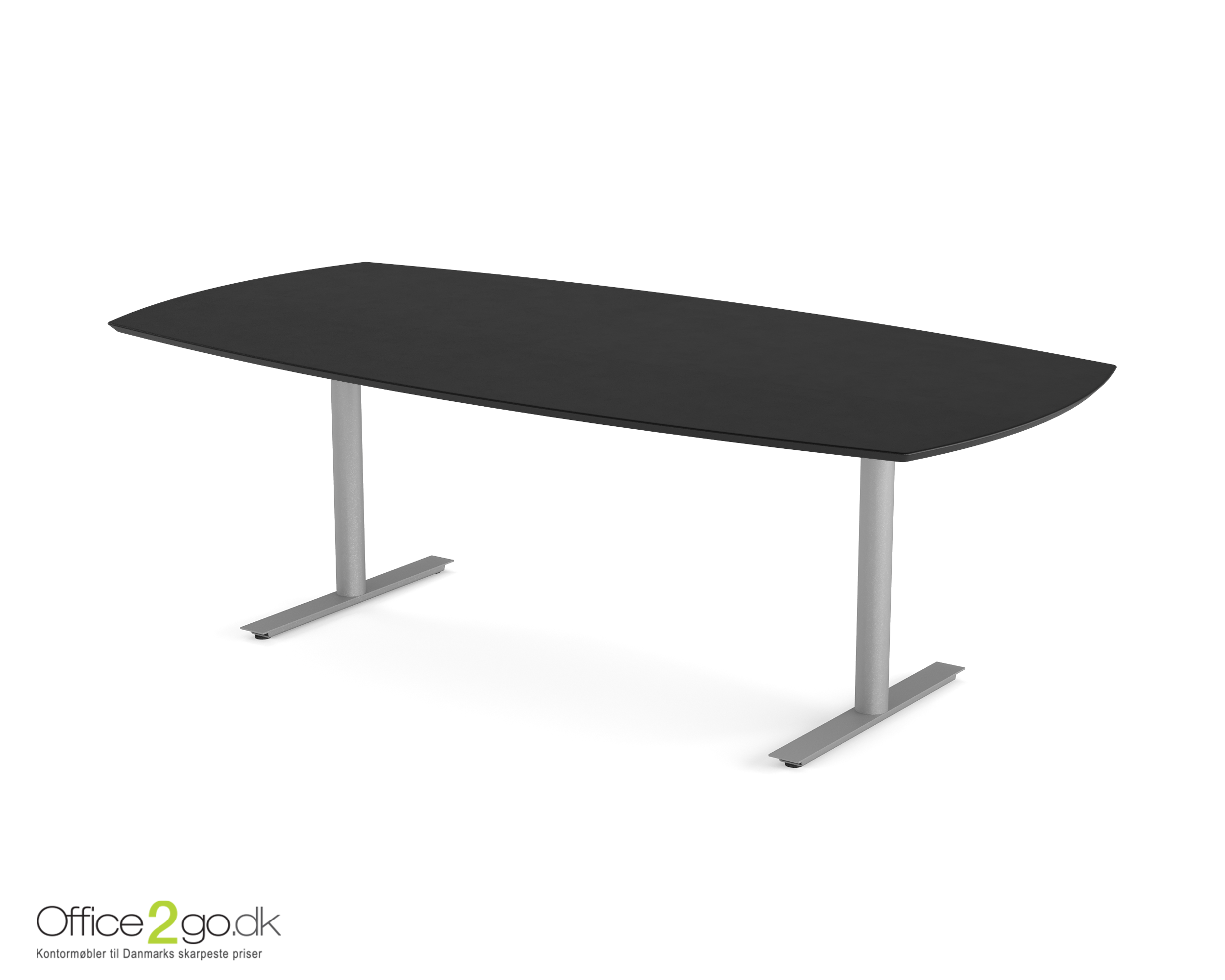 Inline mødebord (tøndeformet bordplade) - 220 cm - Gråt