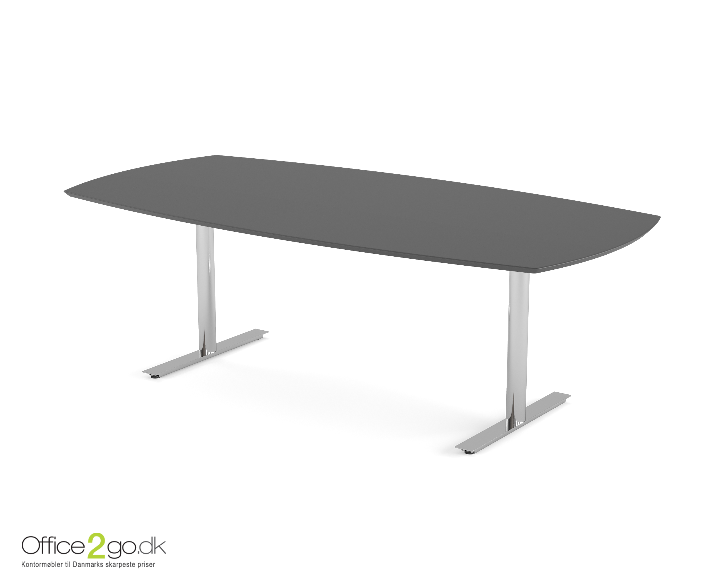 Inline mødebord (tøndeformet bordplade) - 220 cm - Krom