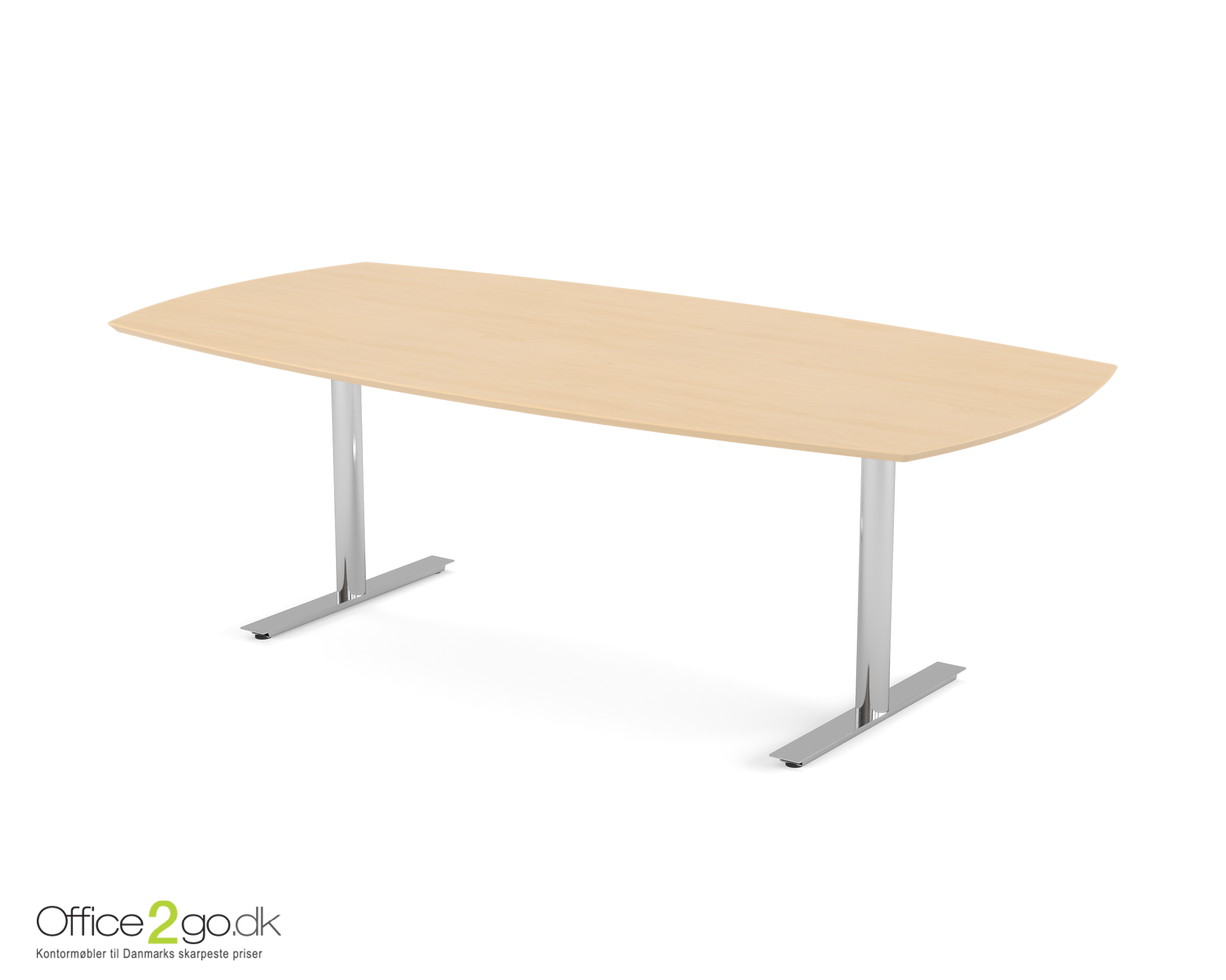 Inline mødebord (tøndeformet bordplade) - 220 cm - Krom
