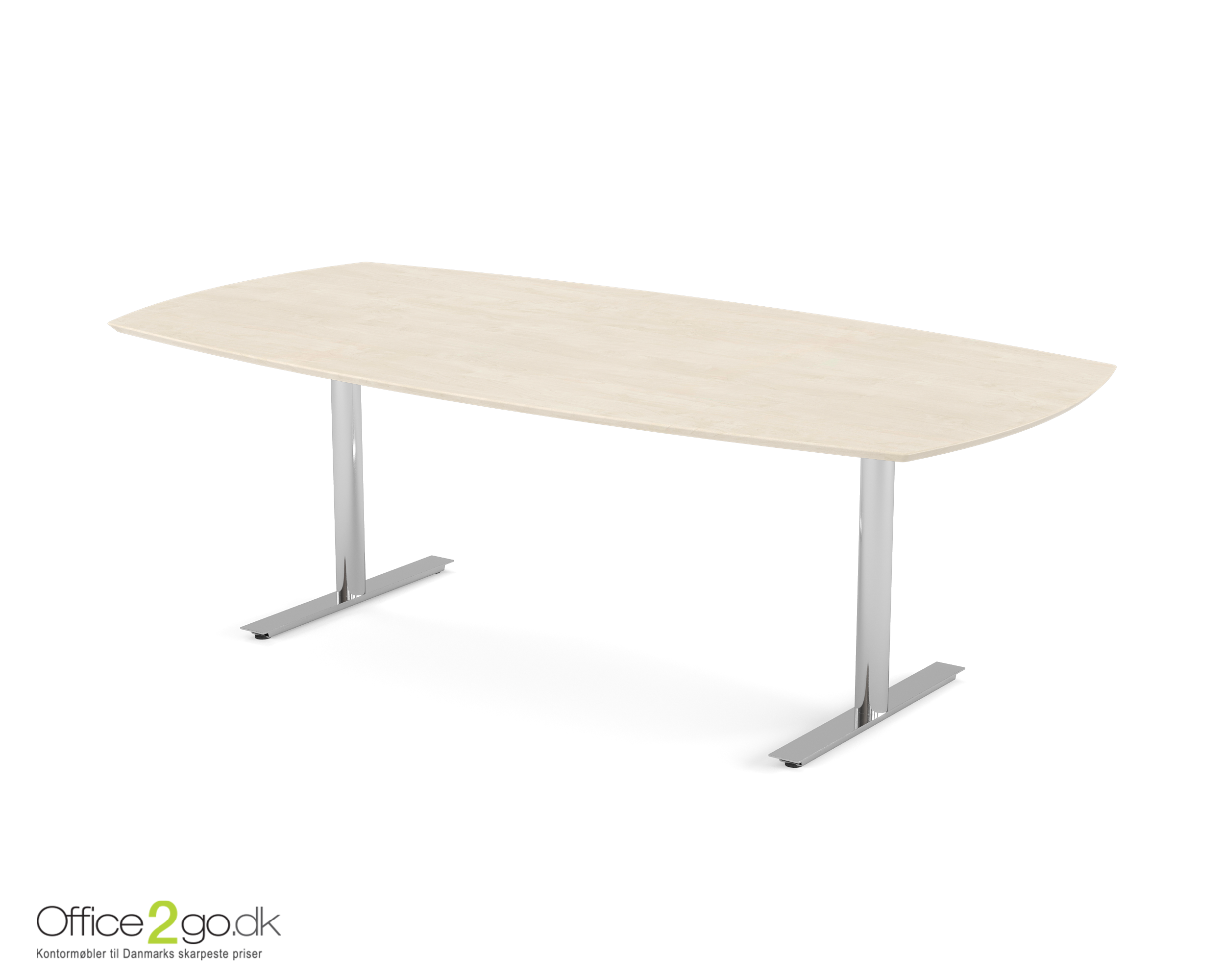 Inline mødebord (tøndeformet bordplade) - 220 cm - Krom