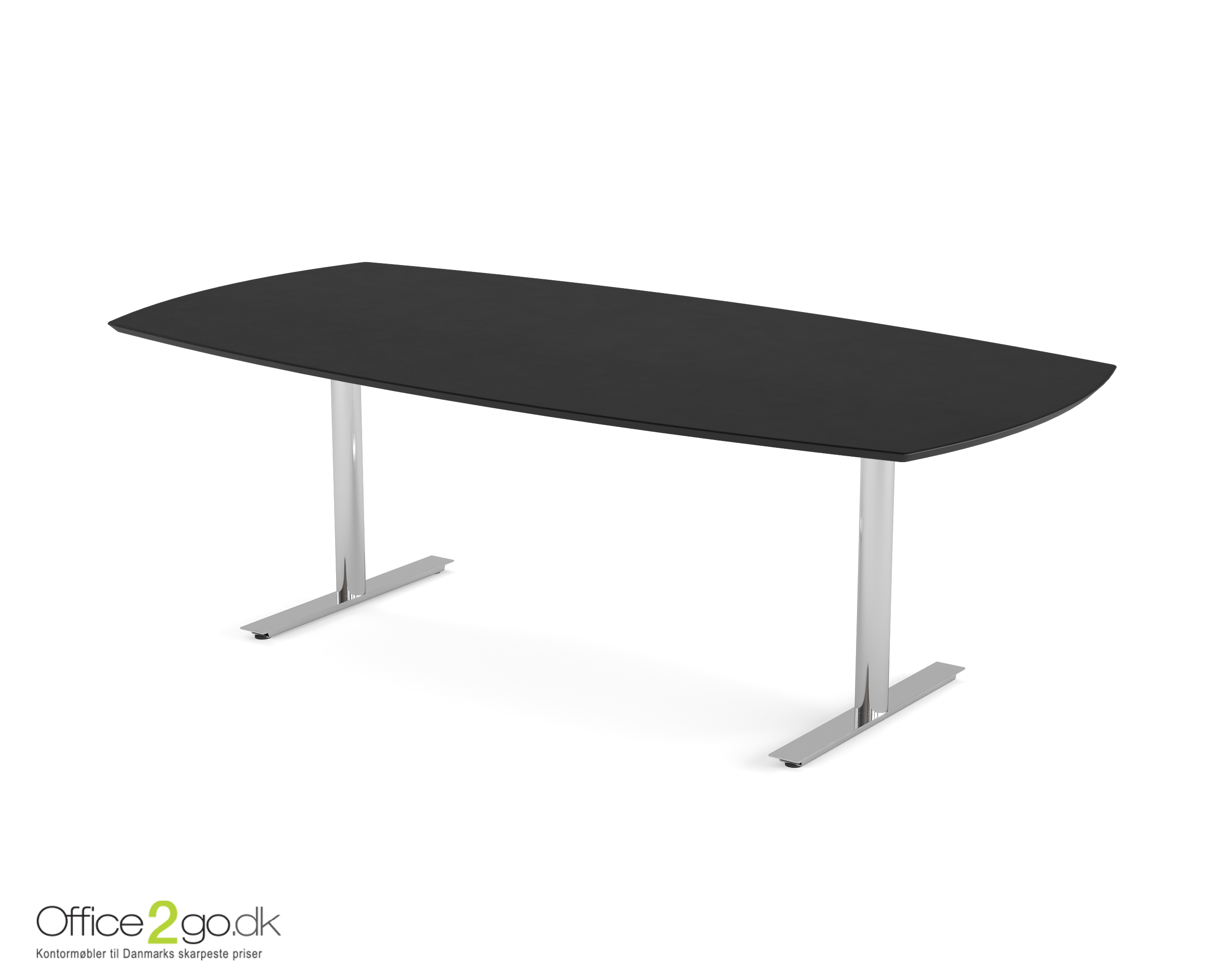 Inline mødebord (tøndeformet bordplade) - 220 cm - Krom