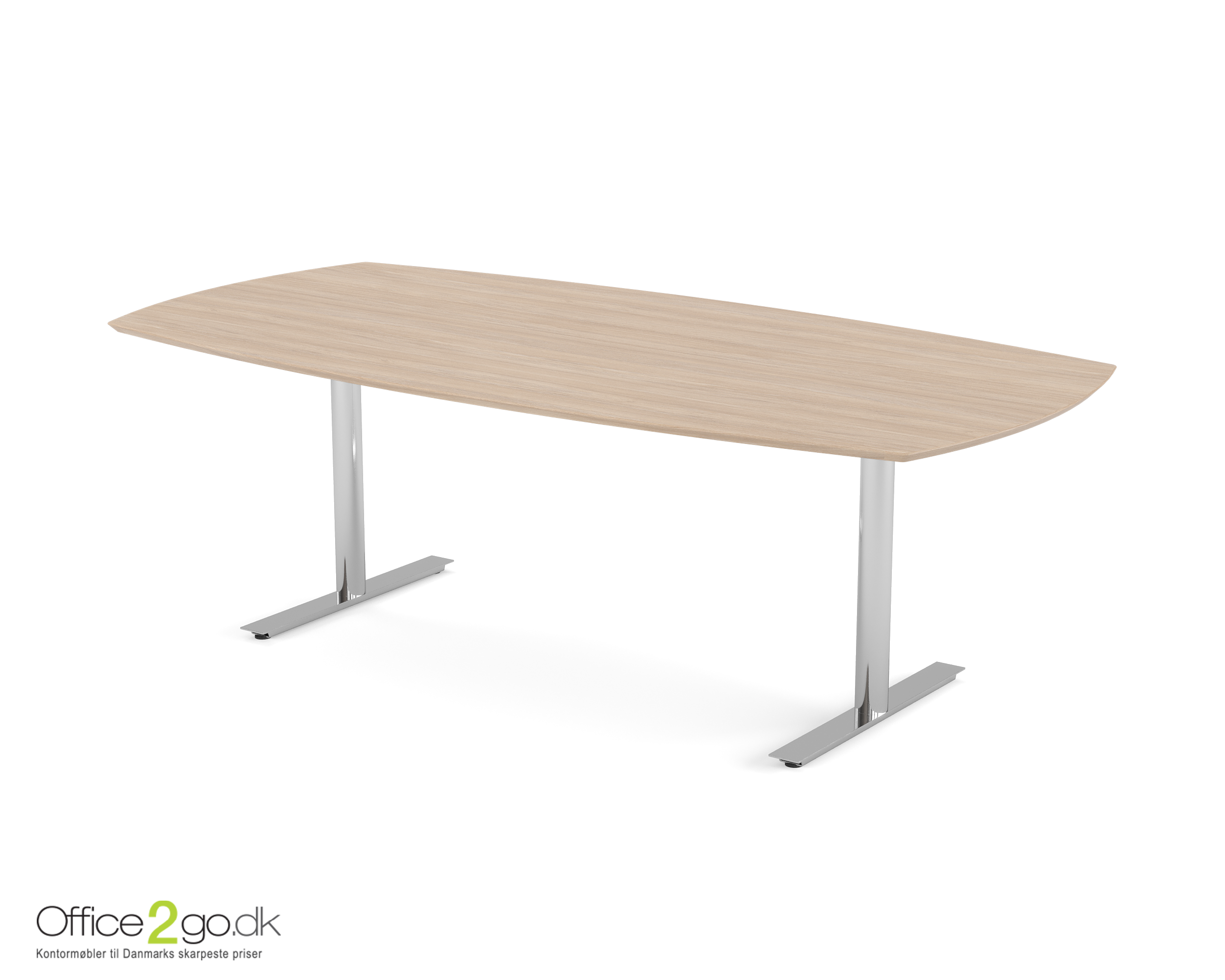 Inline mødebord (tøndeformet bordplade) - 220 cm - Krom