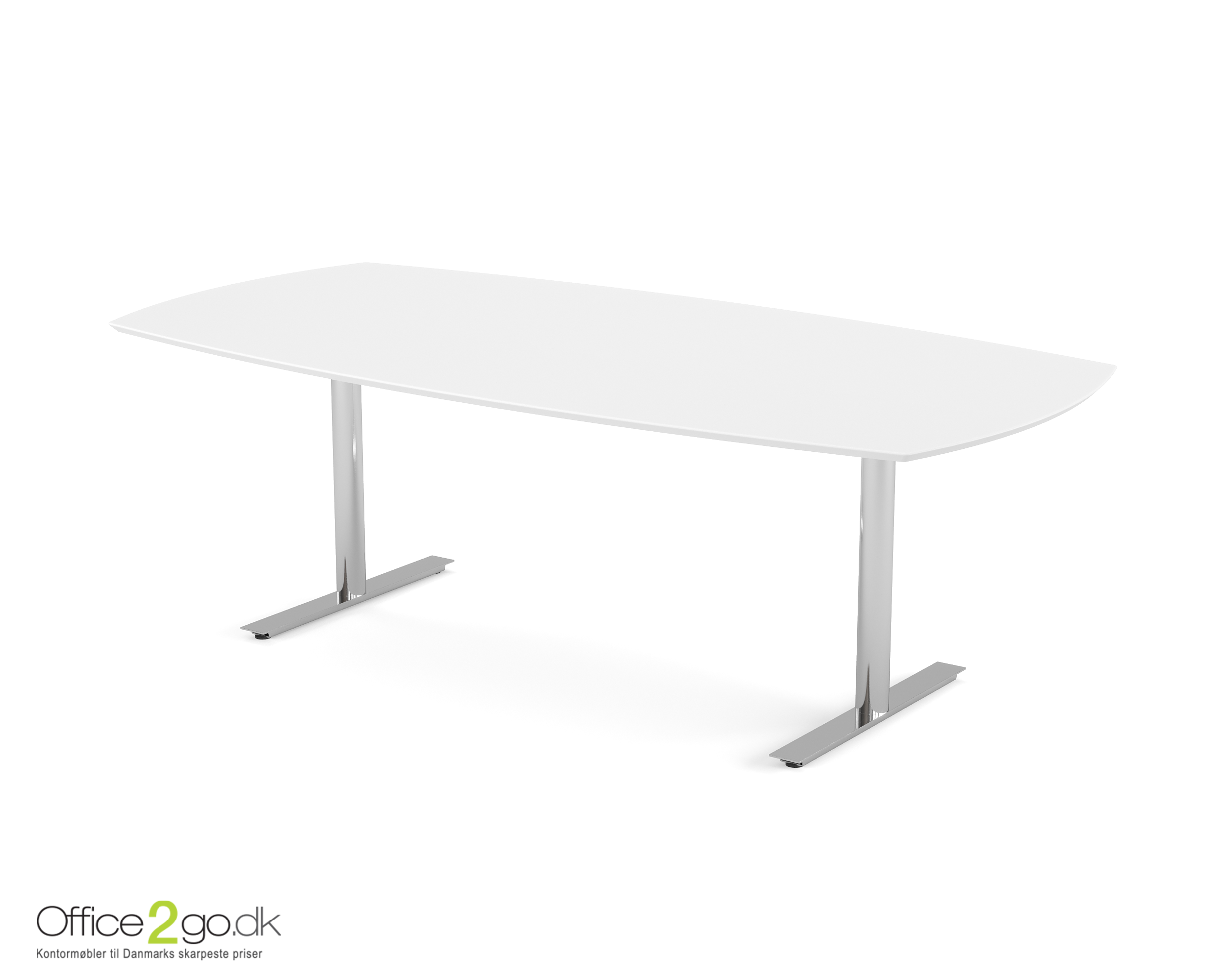 Inline mødebord (tøndeformet bordplade) - 220 cm - Krom