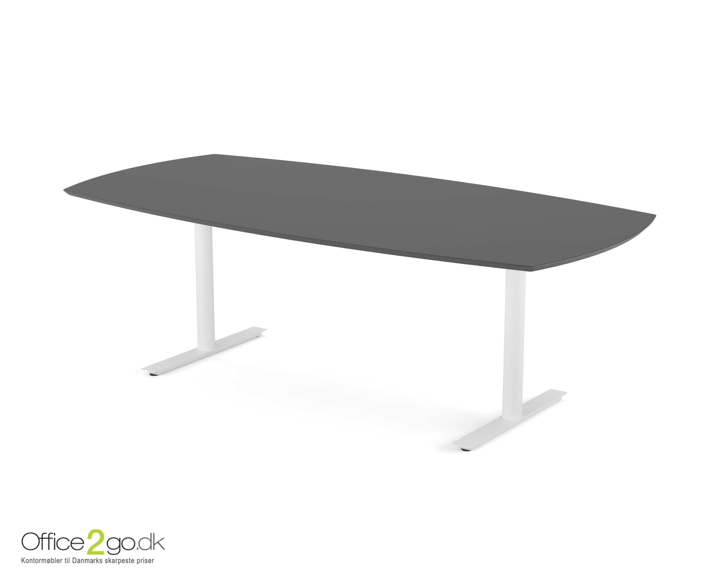 Inline mødebord (tøndeformet bordplade) - 220 cm - Hvidt