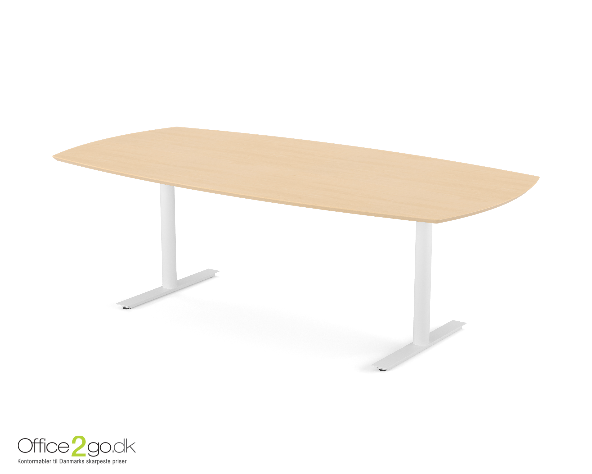 Inline mødebord (tøndeformet bordplade) - 220 cm - Hvidt