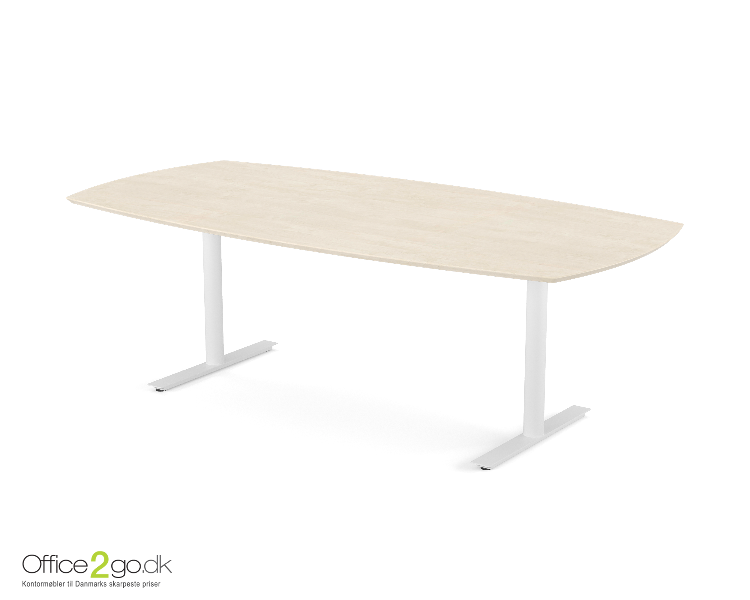 Inline mødebord (tøndeformet bordplade) - 220 cm - Hvidt