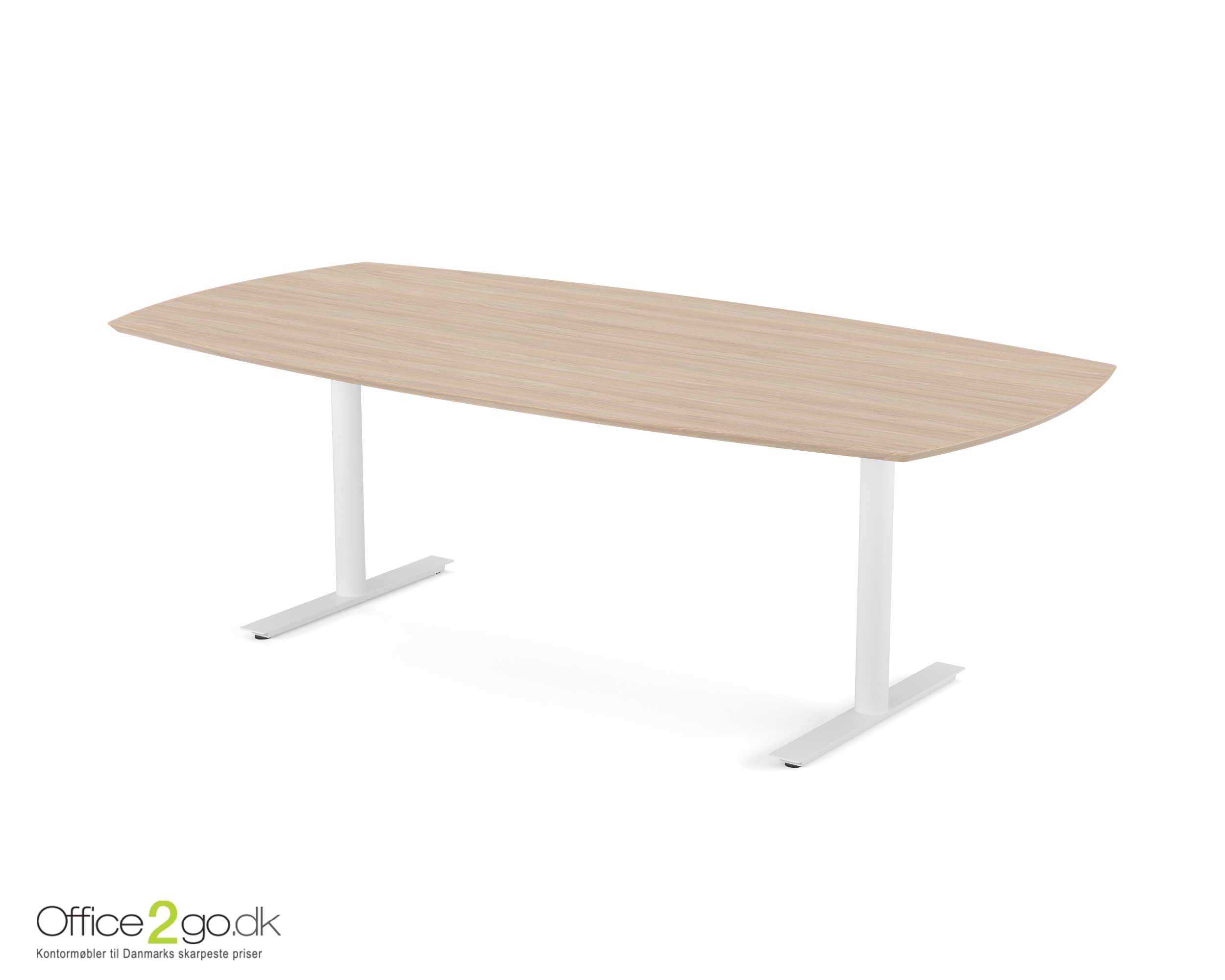 Inline mødebord (tøndeformet bordplade) - 220 cm - Hvidt
