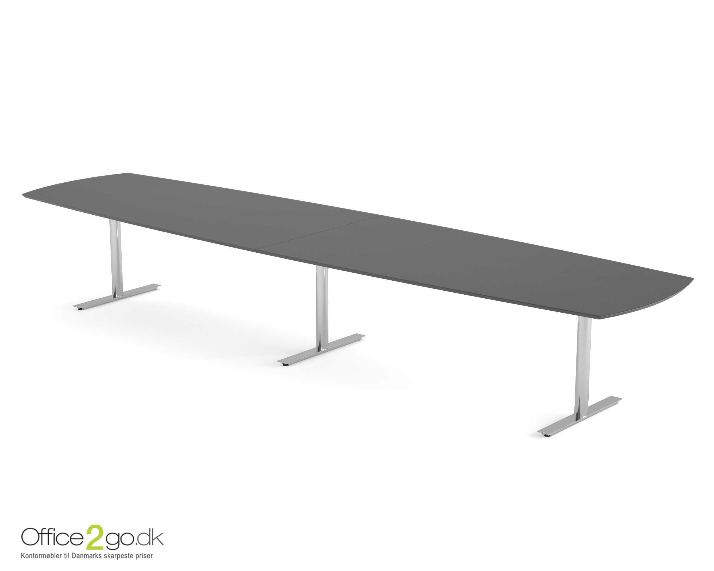 Inline mødebord (tøndeformet bordplade) - 400 cm - Krom