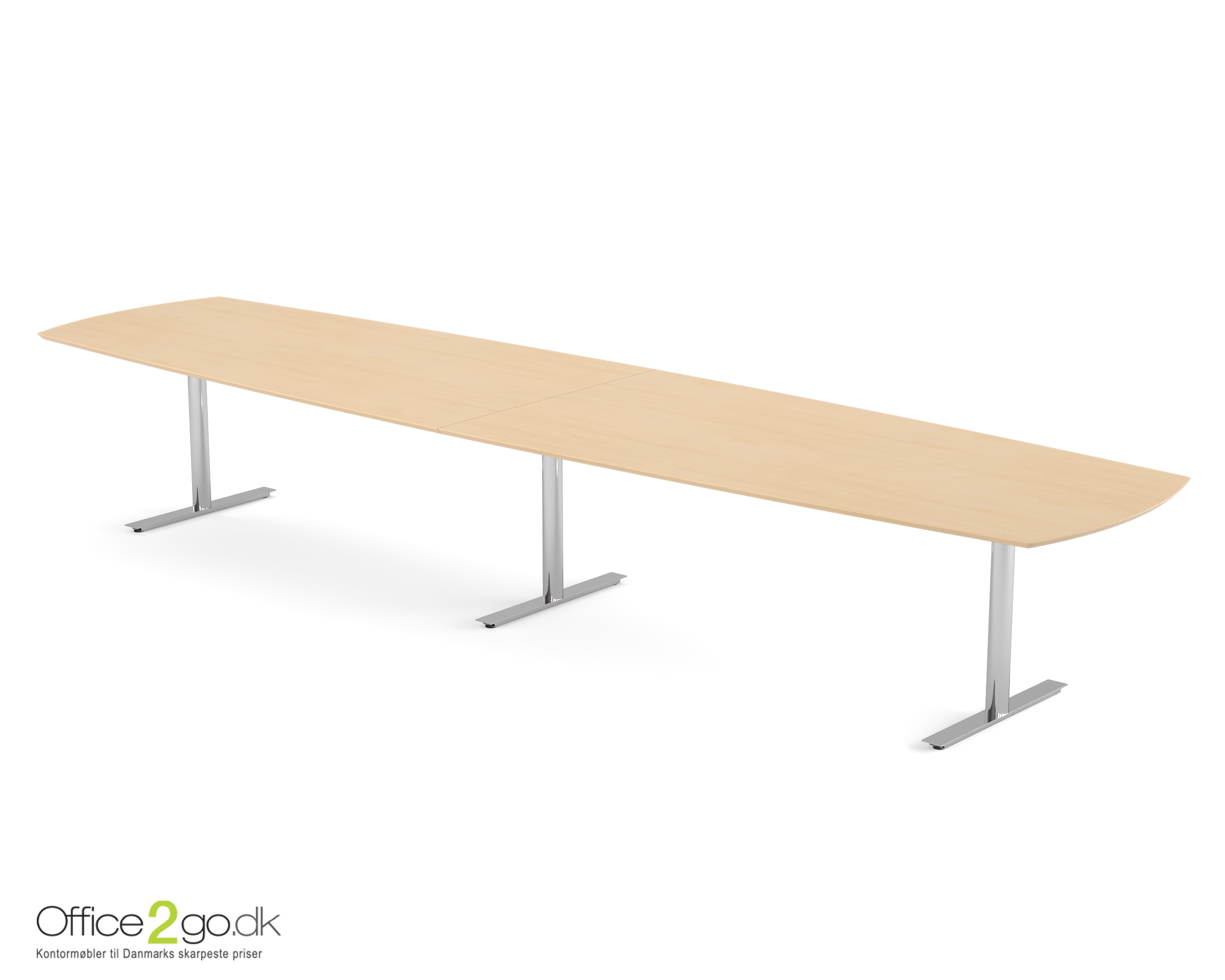Inline mødebord (tøndeformet bordplade) - 400 cm - Krom