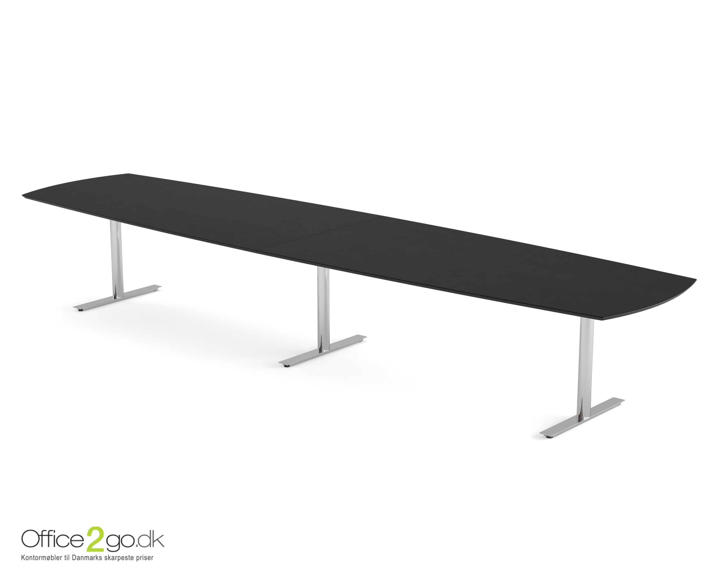 Inline mødebord (tøndeformet bordplade) - 400 cm - Krom