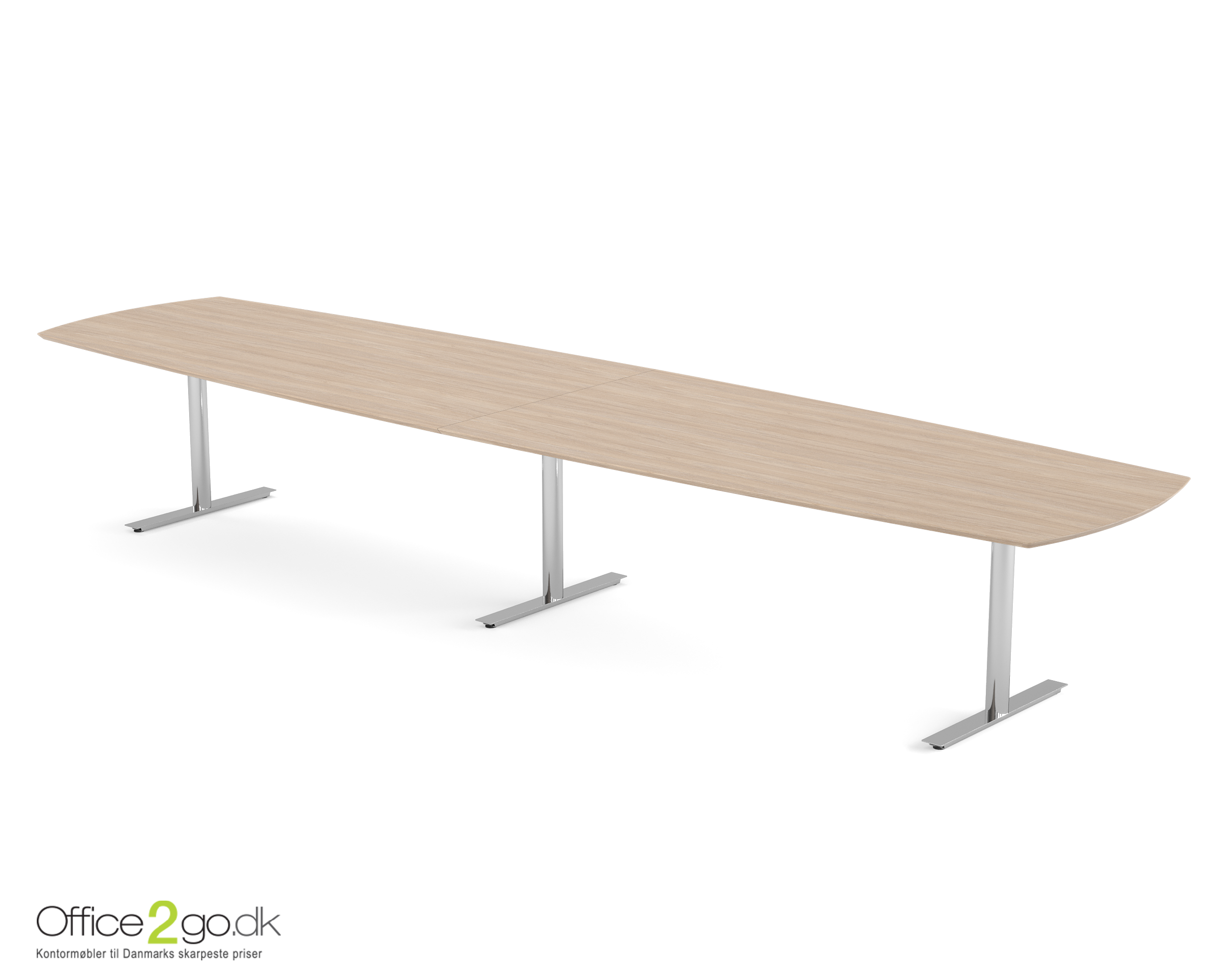 Inline mødebord (tøndeformet bordplade) - 400 cm - Krom