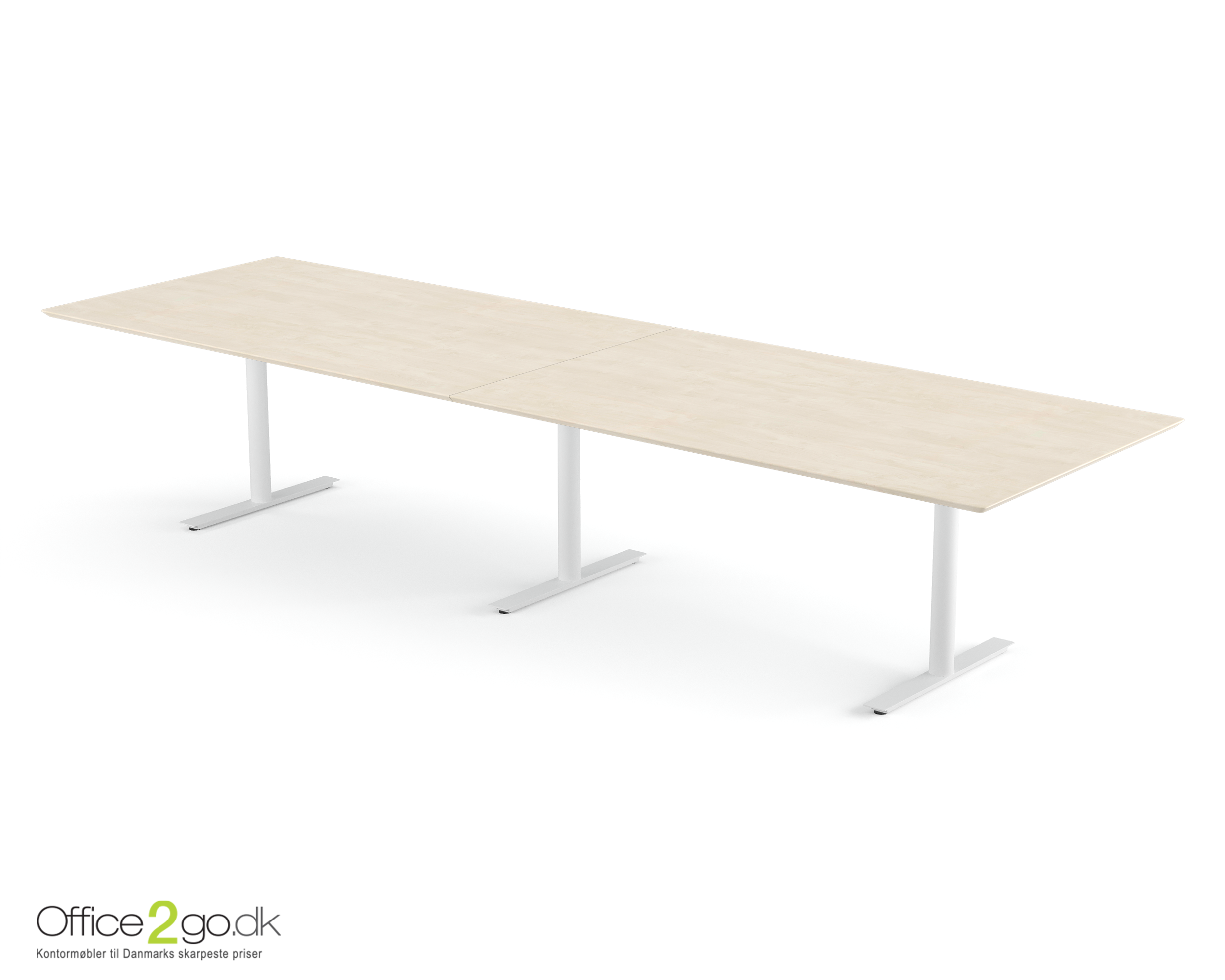 Inline mødebord (rektangulær bordplade) - 360 cm - Hvidt