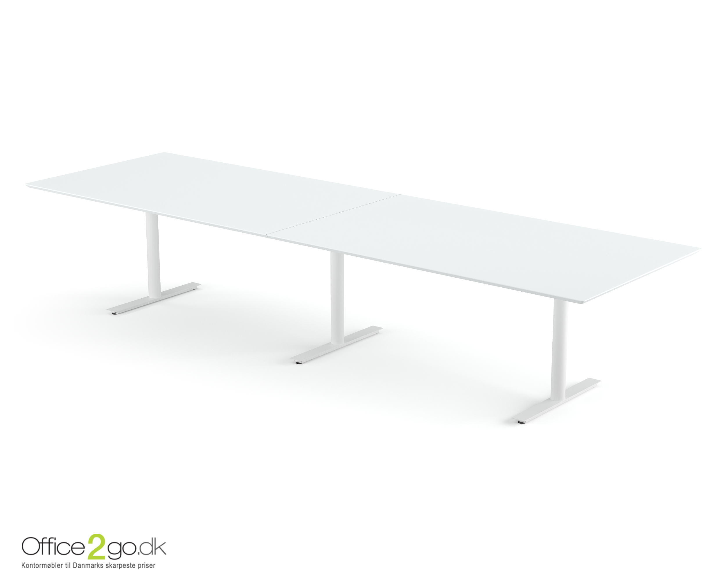 Inline mødebord (rektangulær bordplade) - 360 cm - Hvidt