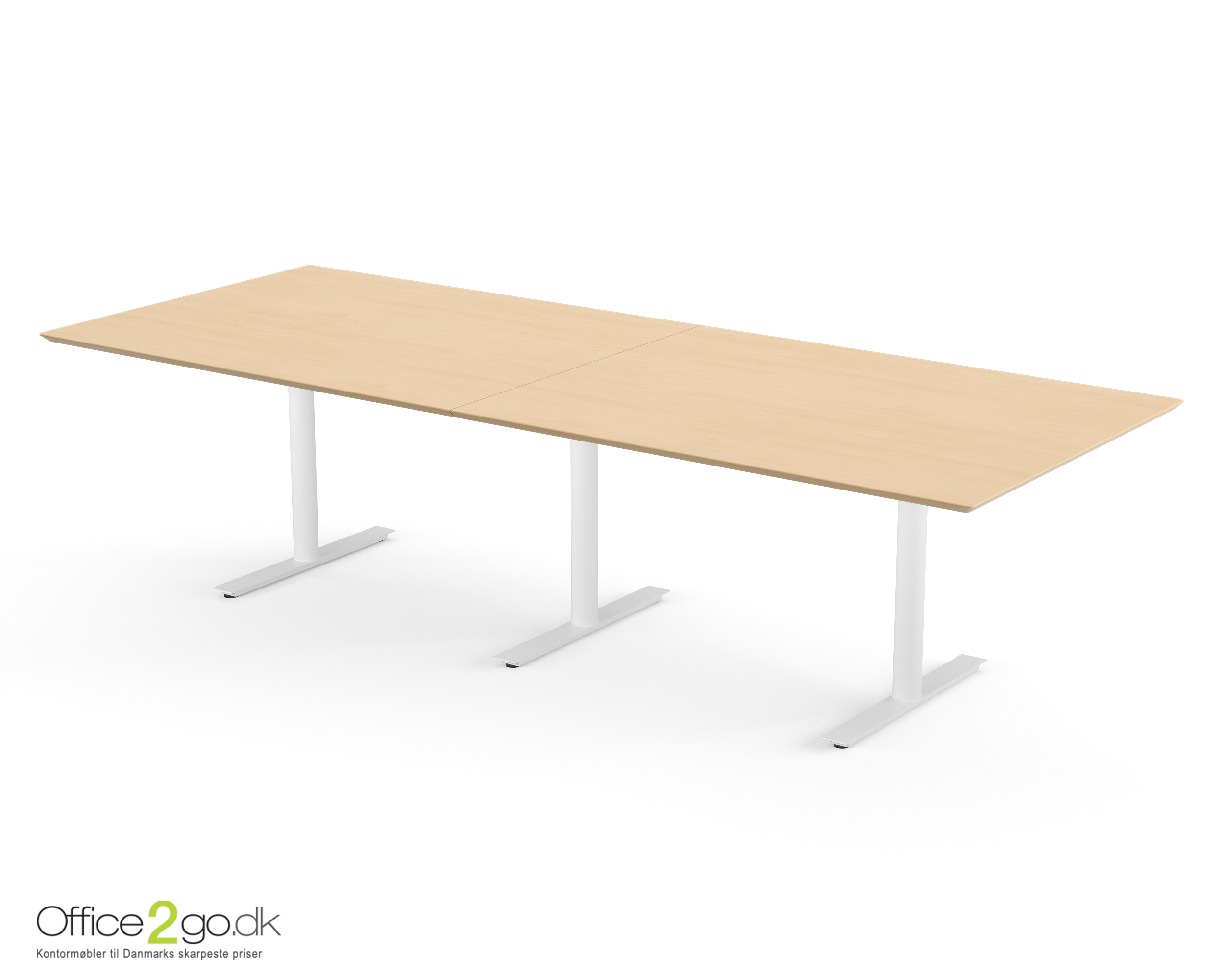 Inline mødebord (rektangulær bordplade) - 280 cm - Hvidt