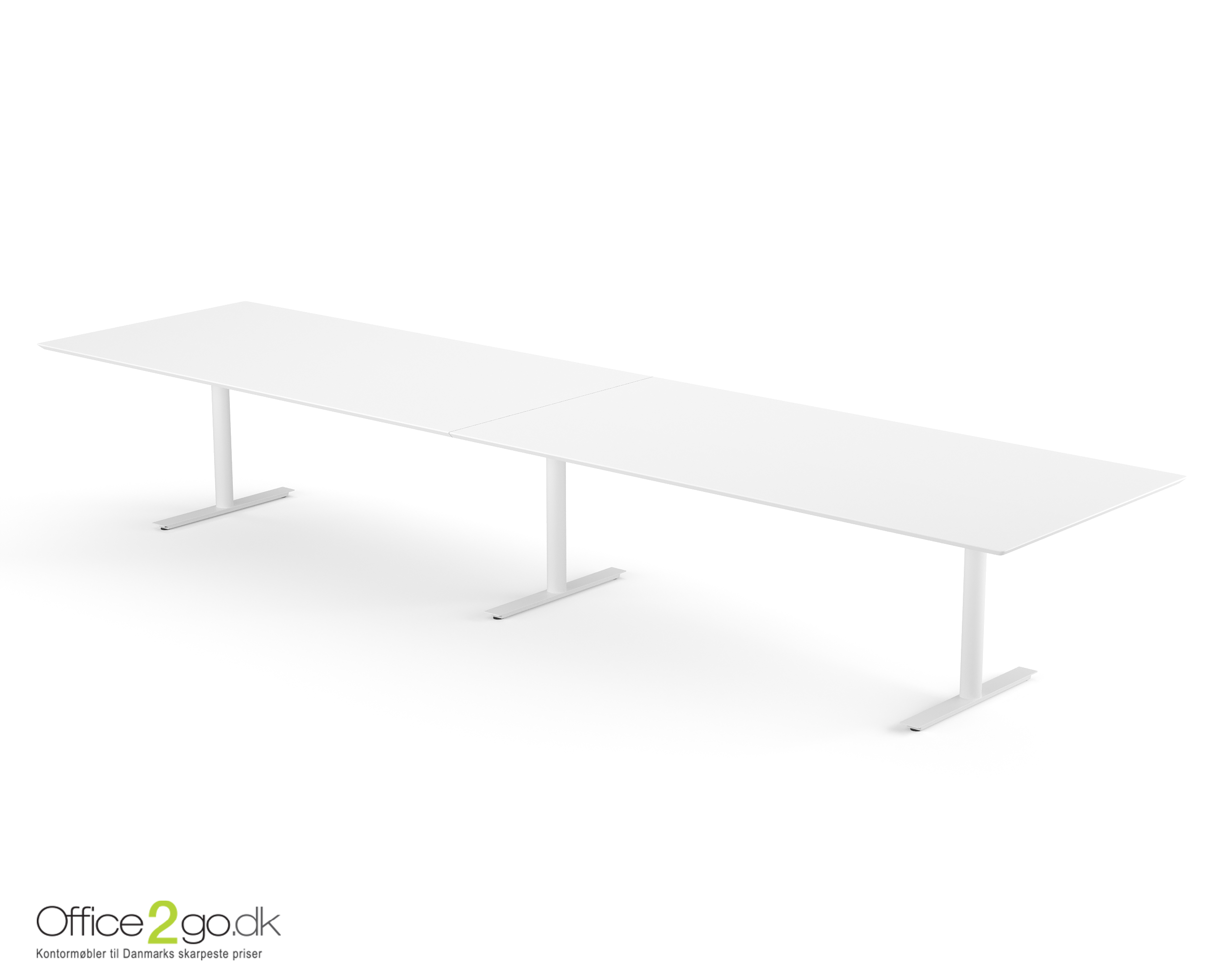 Inline mødebord (rektangulær bordplade) - 400 cm - Hvidt
