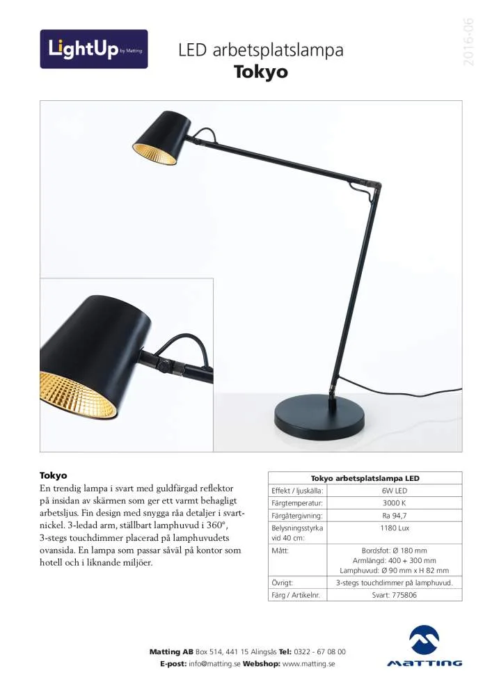 Tokyo Skrivebordslampe sort - LED - Billede 4