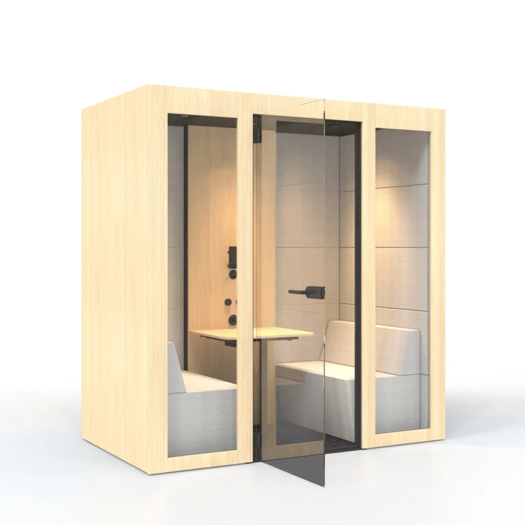 Silent Room M mødepod til to personer med bord og sofaer
